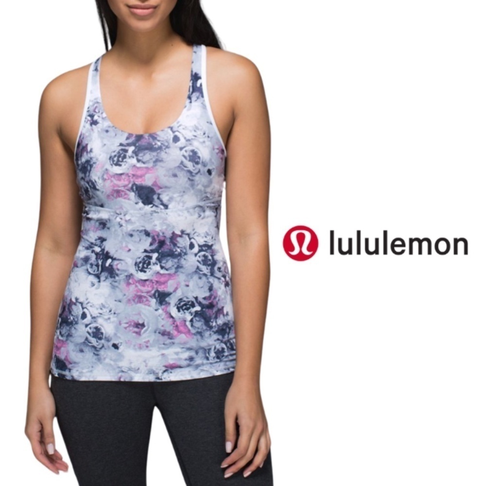 Lululemon Crossback Tank Moody Mirage White Deep Navy / White - Size 4